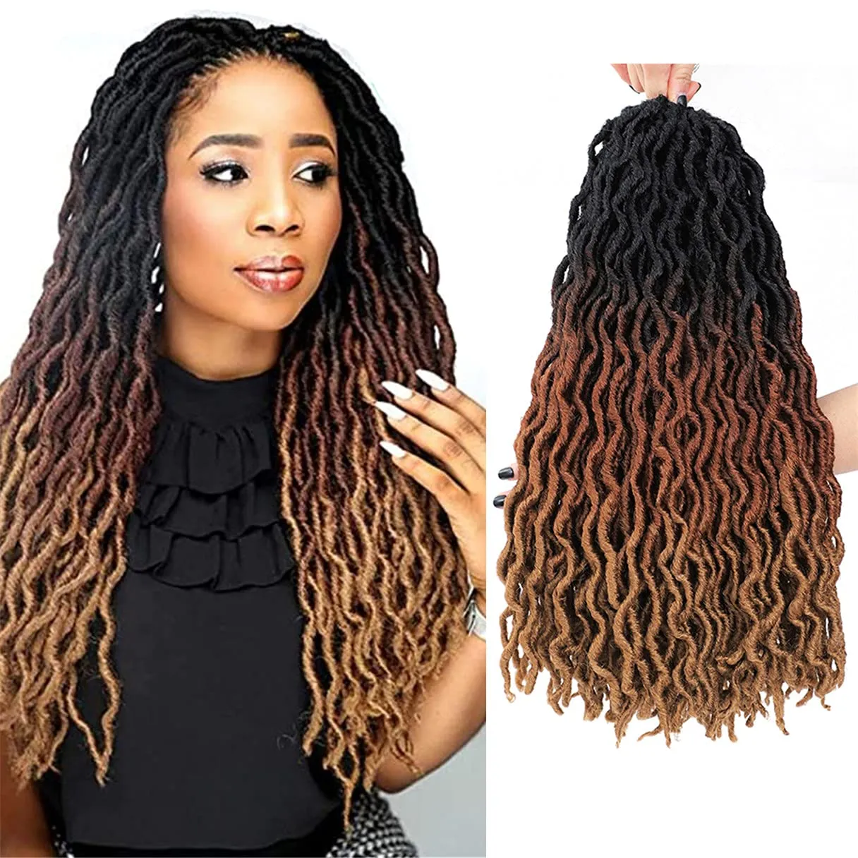 18" Gypsy Locs Ombre Crochet Hair Faux Locs Synthetic Braiding Hair Extensions 100g/pcs LS18