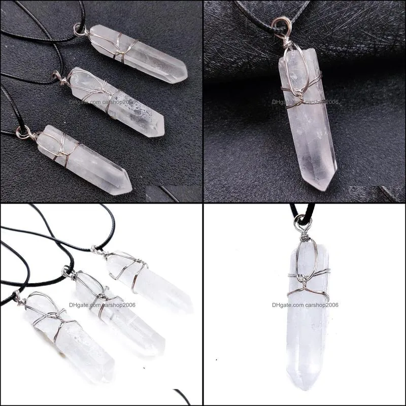 wire wrapped raw white stone healing crystal pillar pendant necklace jewelry women men charms necklaces