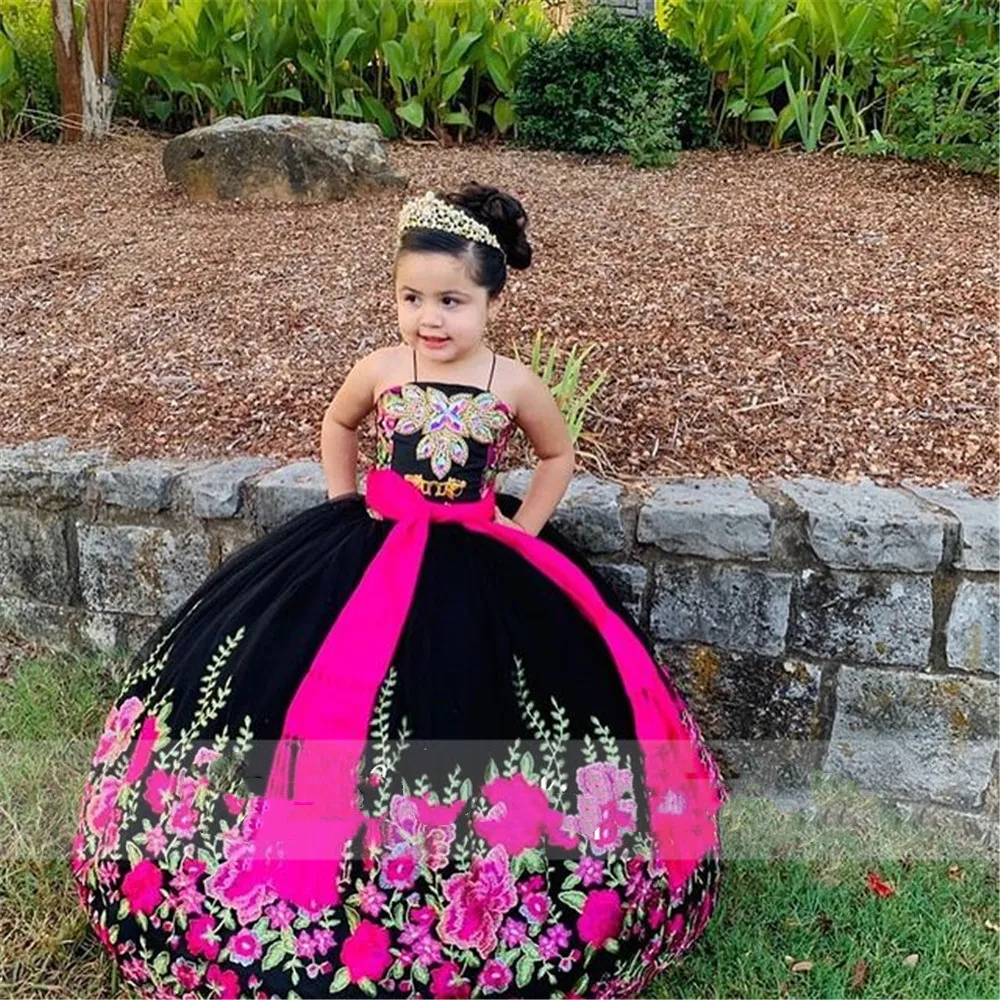 Nakış aplike mini quinceanera elbiseler çocuklar prenses elbise güzel kabarık çiçek kız doğum günü elbise fotoğrafçılığı