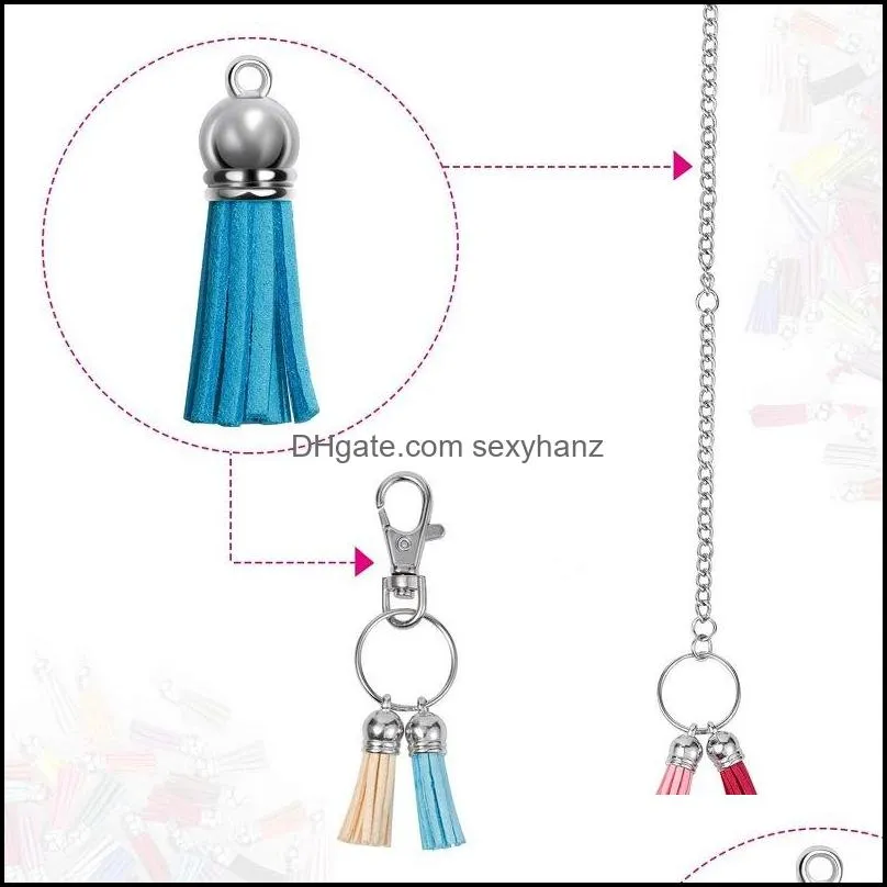 120 pieces colorful tassels keychain bulk leather tassel pendants earrings for diy key rings craft supplies free dhl q389fz