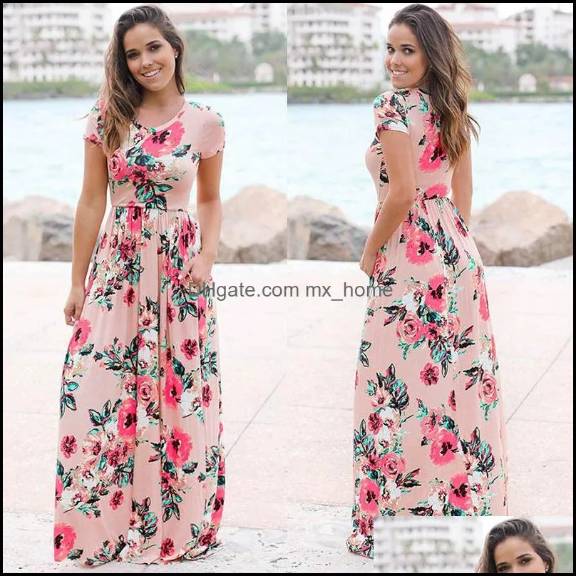 women floral print shorts sleeve boho dress summer evening gown party flower beach dresses z6209