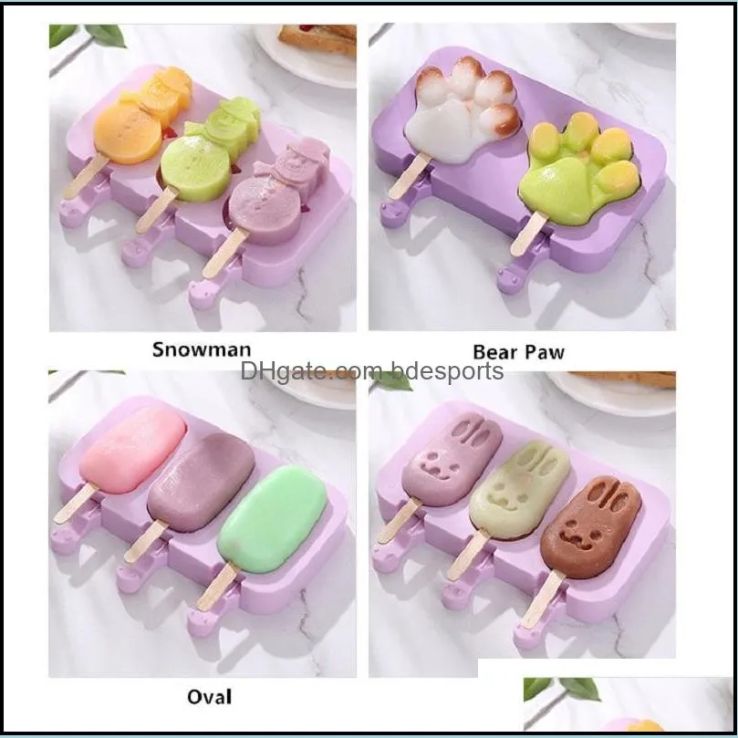 Cute Silicone Ice Cream Mold Purple Snowman Mould One-Piece Homemade Popsicle Tray DIY Bear Paw Oval Ice Cube