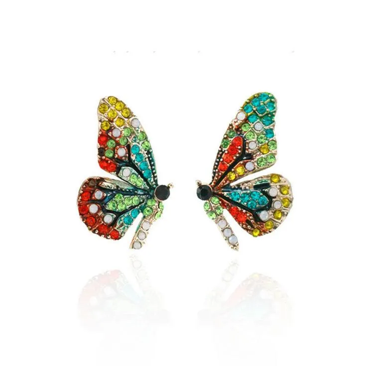 Boucles d'oreilles papillon en strass, cristal arc-en-ciel, insecte, cadeau d'anniversaire, bijoux complets en strass, 2022