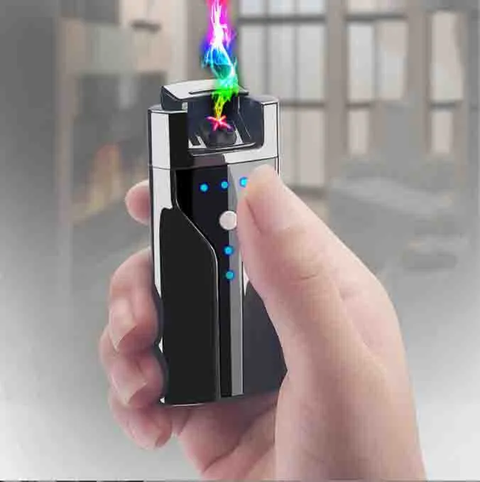 Usb Charge Coil Arc Lighter 2 Functions Windproof Electronic Cigarette Electric Smoking Cigar Lighters 5 colors 2 Styles Tool Accessories