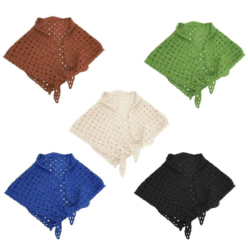 Bérets Triangulaire Châle Wraps Coréen Dentelle Épaule Wrap Shrug Écharpe Solide Tricoté Hallow-Out PashminaBerets BéretsBérets