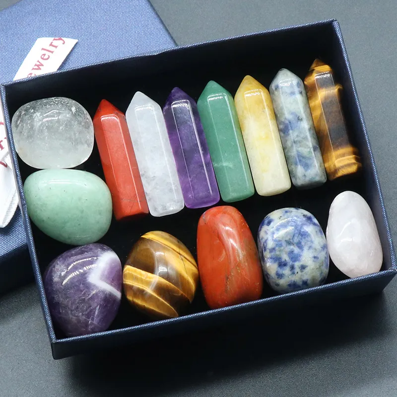 7 Chakra Set Reiki Natural Stone Crystal Ornaments Hexagonal Columns ...
