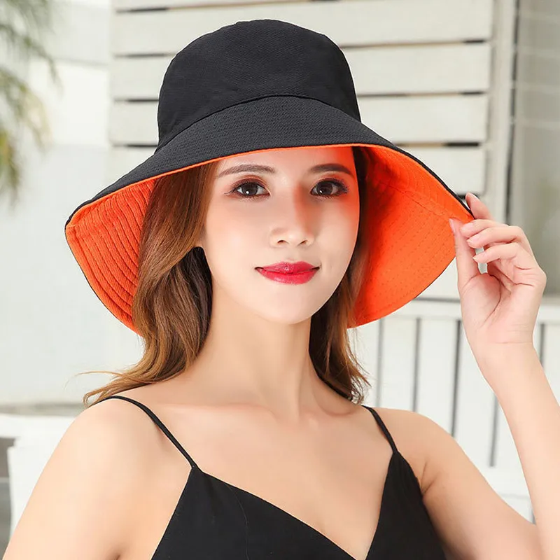 Chapeau seau à la mode pour femmes, Protection UV, casquette de pêche Double face de styliste classique, chapeaux à large bord avec ficelle pour dames