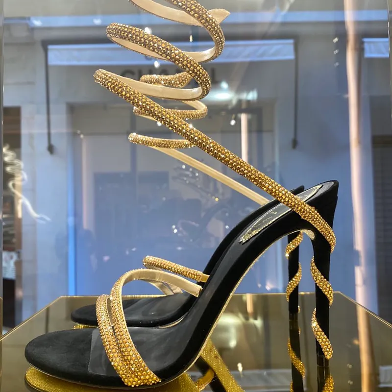 Bulk Crystal Studded Ankle Sandals Designer Heels For Women 9.5cm High With Snake Strass And Rhinestone Accents Ideal For Dressy Occasions At Only 66.84 DHgate.Com
