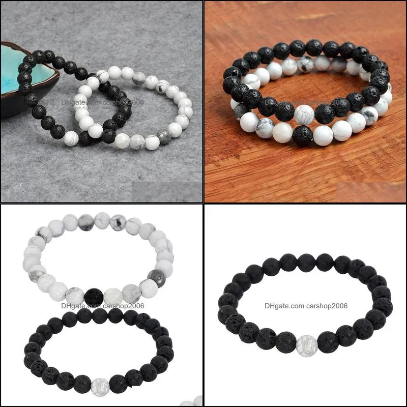 2pcs/Set Natural Stone Strands Black White Beads Mixed Colors Beaded Bracelets Bangles Wristband