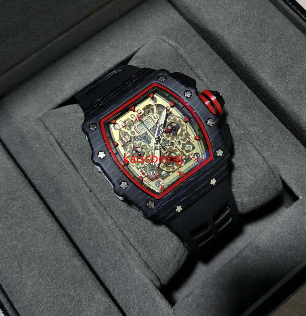 KSS 6-pin quartz watch diamond high quality male hollow glass back stainless steel black rubber watch