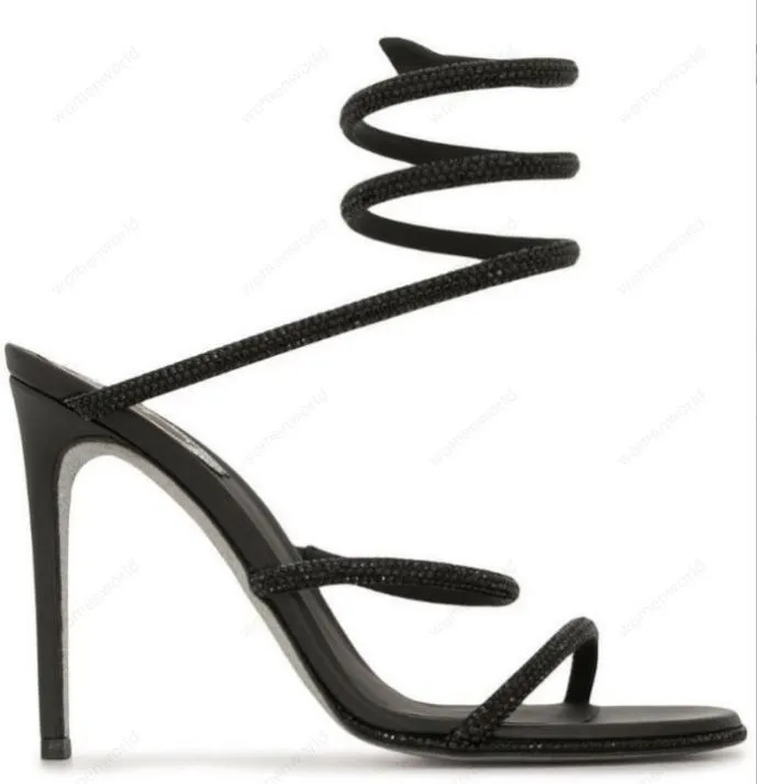 RENE CAOVILLA Sandali open toe Cleo sandali con coda di serpente a spirale impreziositi da cristalli sandali con strass intrecciati da donna Scarpe con tacco a spillo Cleam nero caldo di alta qualità