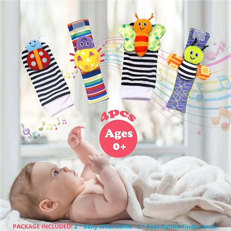 Ny Ankomst Sozzy Baby Boys Tjejer Toy Baby Rattle Animal Foot Finder Socks Armband Rem Mjuka Barn Infant Nyfödd Plush Sock