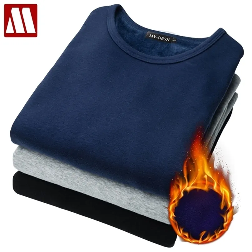 Autumn Winter Men's Thermal T Shirt Soft Velvet Thick Long Sleeve T-Shirt Men Black White Slim Fit Plus Size 5XL tshirt homme 220408