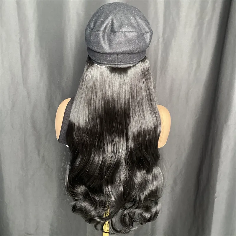 Beret Hat With Synthetic Long Curly Pink Cap Hair Wig  display picture 3