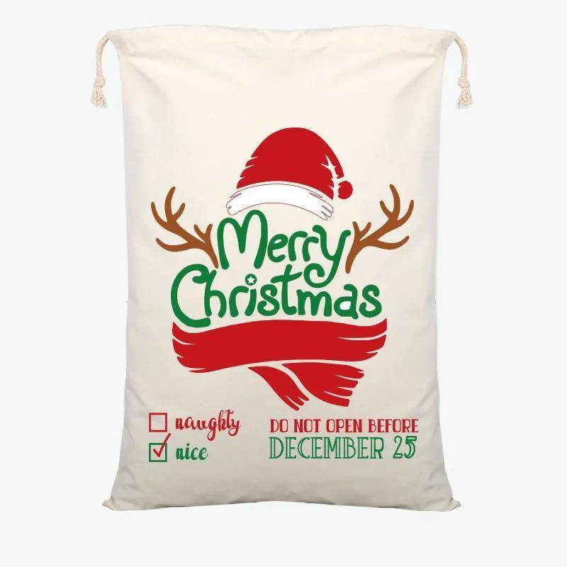 Christmas Santa Sacks Canvas Cotton Bags Large Heavy Drawstring Gift Bags Personalized Festival Party Christmas Decoration Sea Delivery