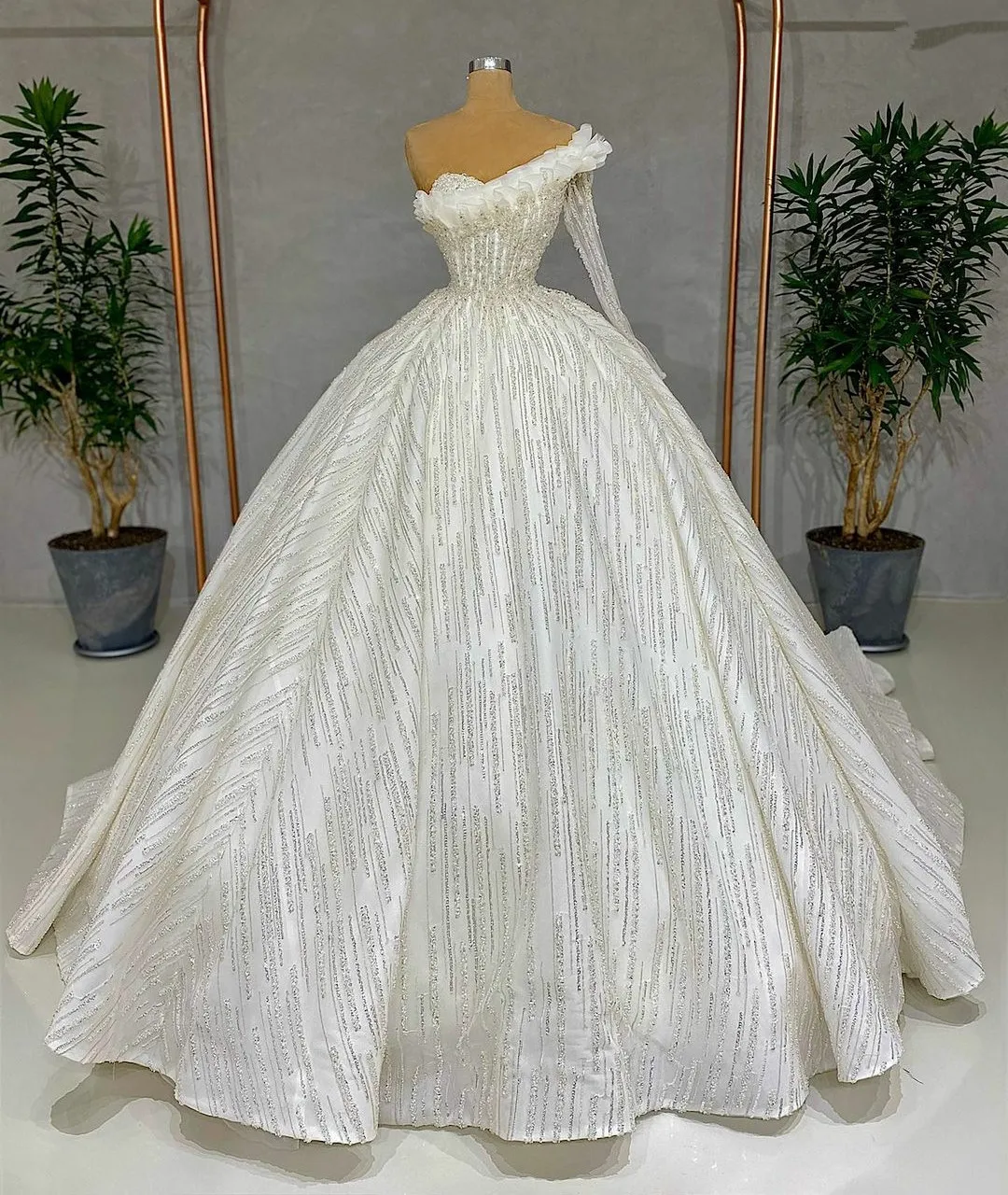 Abito da sposa monospalla con volant, paillettes, perline, abiti da sposa, arabo saudita, vintage, taglie forti, robe de mariee