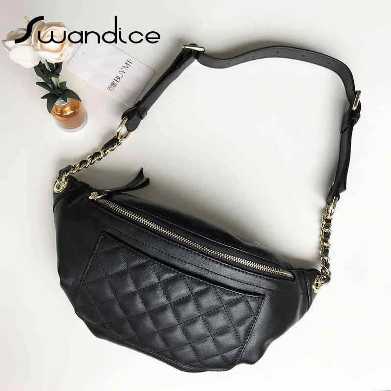 Crossbody Bag Real Leather Fanny Packs Chest Waist Bum Belt Bags Rhomboid Quilted Crossbody Shoulde Women Female Handbags 220802