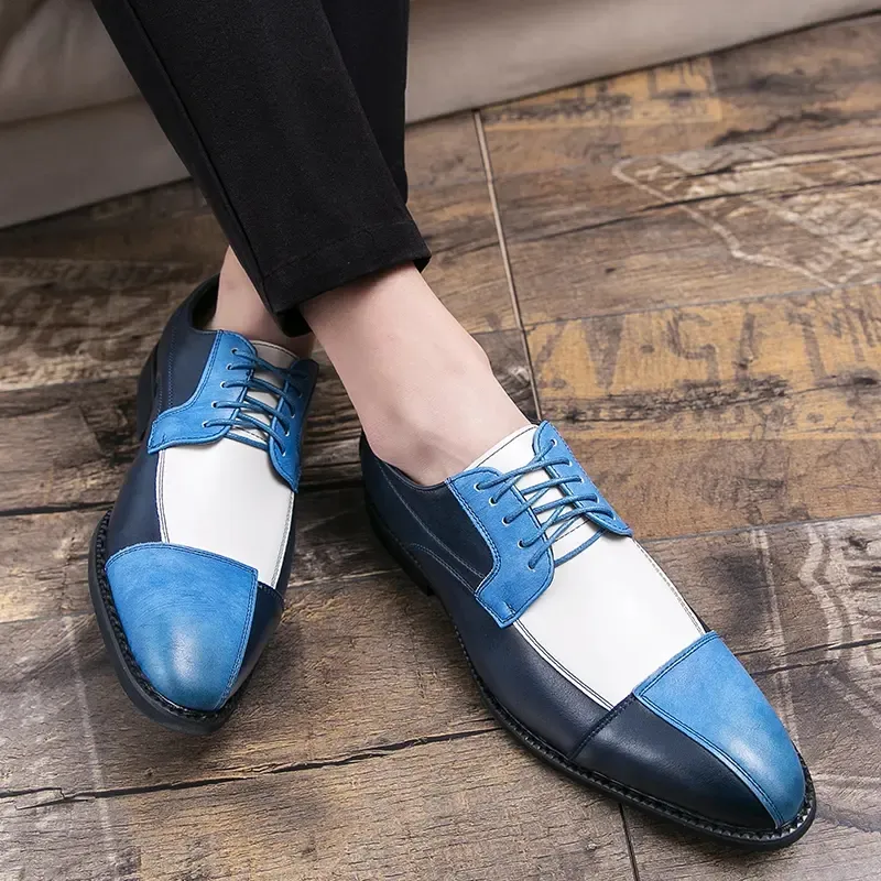Yüksek kaliteli oxford ayakkabıları erkek pu deri moda sivri ayak parmağı trend renk eşleşen basit klasik gündelik dantel yukarı İngiliz iş resmi ayakkabılar dh935