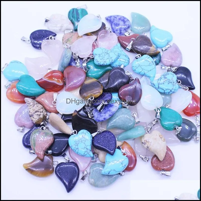 Charms Jewelry Findings Components Fashion Natural Stone Gemstone Peach Hearts Pendants Sier Plated Hook Fit Necklace Accessorieszy1210 Dr