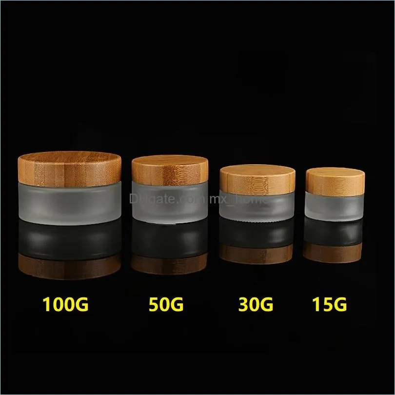 30g 50g Frosted Glass Cosmetic Jars Travel Size Cream Bottles for Hand/Face/Body with Natural Bamboo Cap PP Inner Cover Free by sea