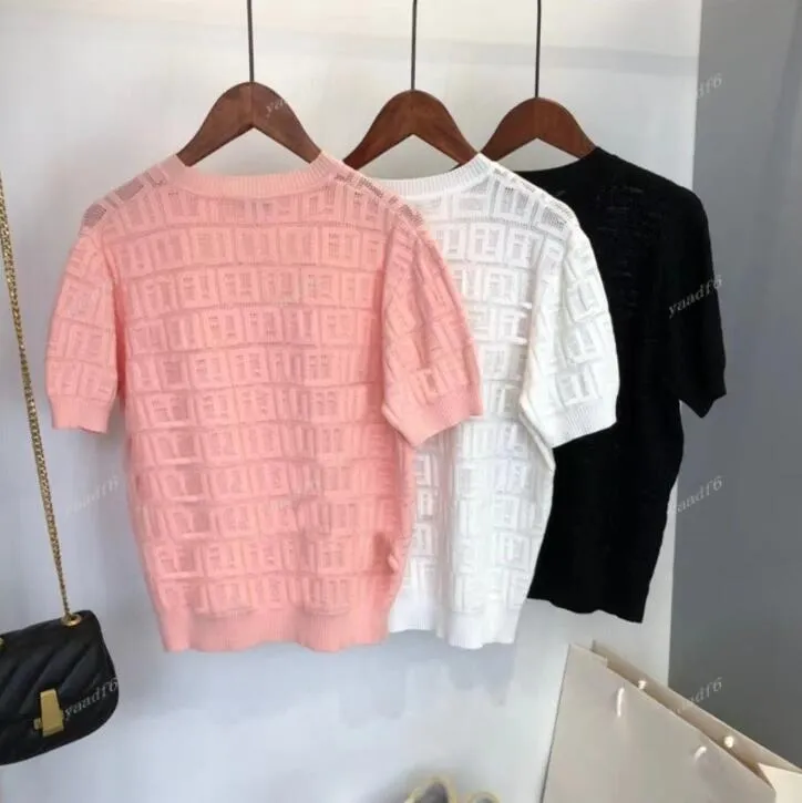 2022 Ny designer dam t-shirt high-end genomskinlig spets sexig dam topp långärmad kort ärm 2 3 färger lyxmode