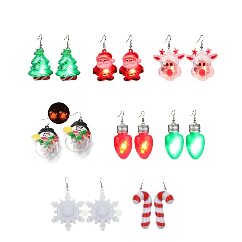Dangle & Chandelier Cute LED Light Christmas Earrings Santa Claus Drop Jewelry Accessories Gift For GirlfriendDangle