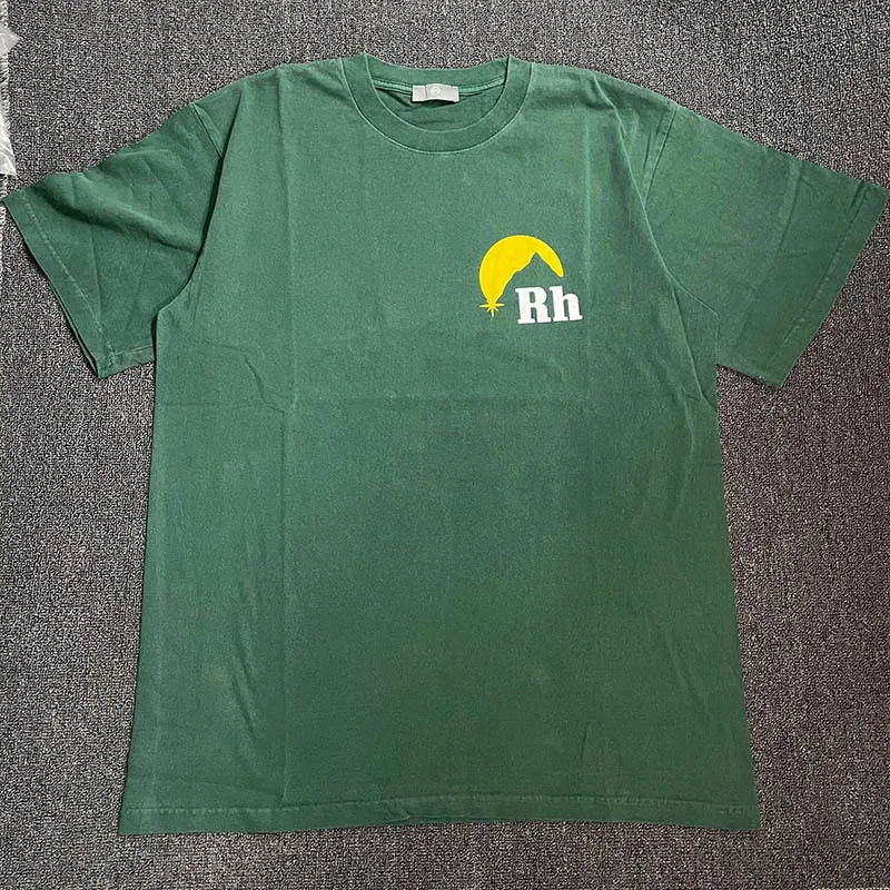 녹색 회색 rhude 세척 do 오래된 티셔츠 남자 여자 여름 면화 짧은 슬리브 티셔츠 티
