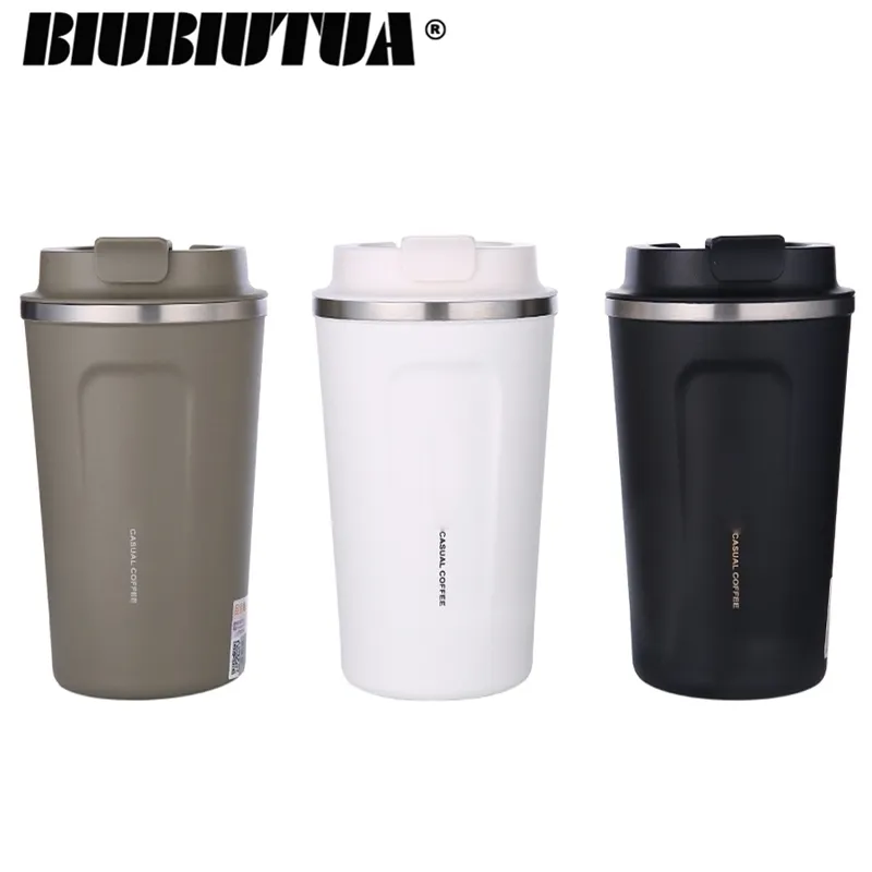 biubiutua 380 510ml 304蓋付きのステンレス鋼サーモカップコーヒーマグ