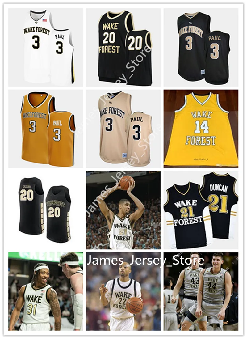 2022 NCAA Custom Wake Forest Stitched Basketball Jersey 3 Chris Paul Jerseys 21 Tim Dun can 51 Kevin Dunn40 RJ Kennah 0 Jake LaRavia 55 Miles Lester Matthew Marsh Jersey