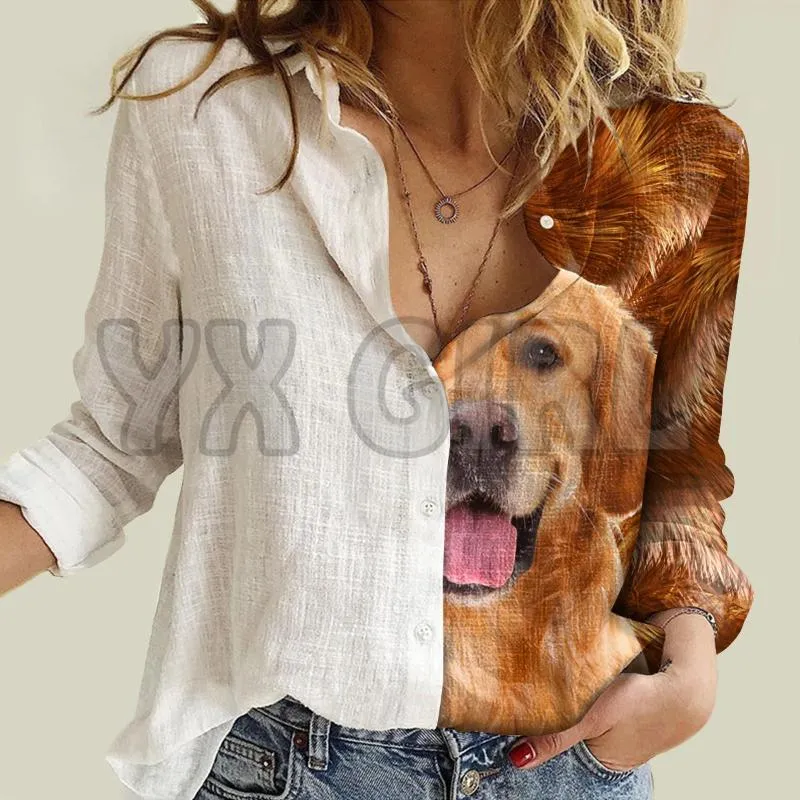 Chemises de chemisiers pour femmes Girl Half Angel Golden Retriever Shirt à manches longues pour femmes 3D boutonné décontracté Strereewearwomen unique '