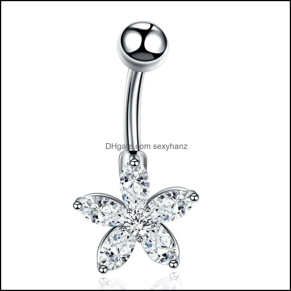 surgical steel navel piercings belly button rings fashion star shape crystal navel ring sexy navel earring piercing body jewelry