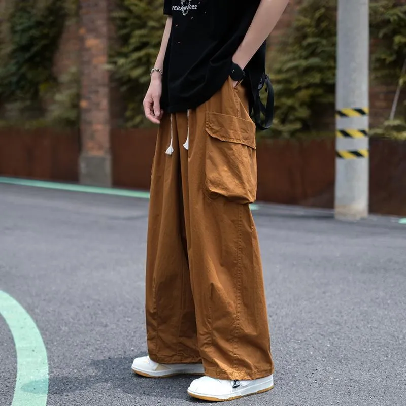Men's Pants Coffee/Black Cargo Men Fashion Pocket Casual Mens Japanese Streetwear Loose Hip Hop Wide Leg TrousersMen's