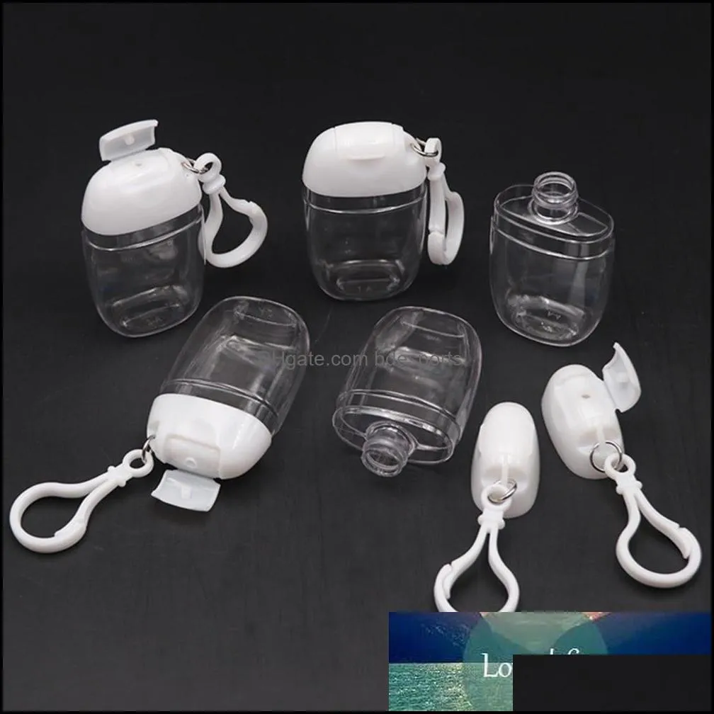 Packing Bottles PC 30ml Empty Hand Sanitizer Travel Small Size Holder Hook Keychain Carriers White Flip Cap Reusable Portable Factory price expert design
