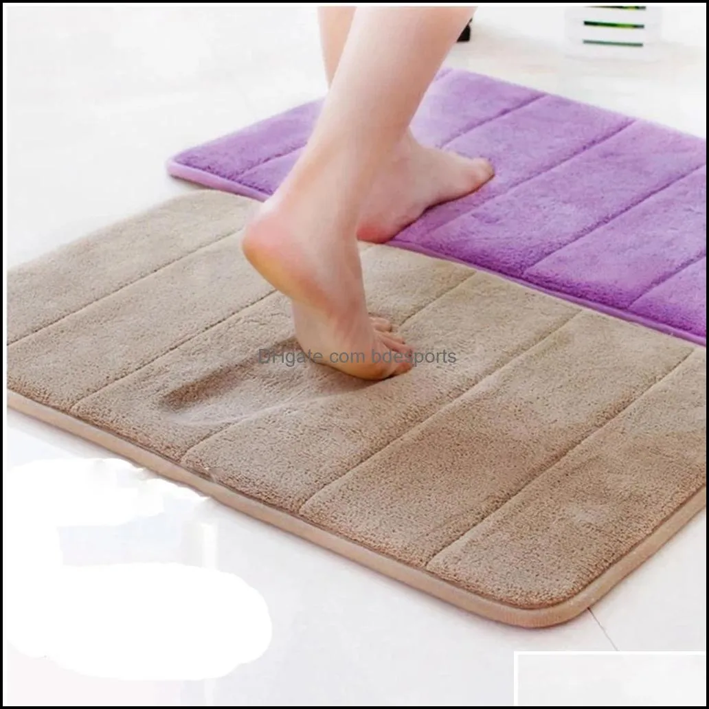 Home Bath Mat Coral Fleece Bathroom Carpet Water Absorption Non-slip Memory Foam Absorbent Washable Rug Toilet Floor Pad