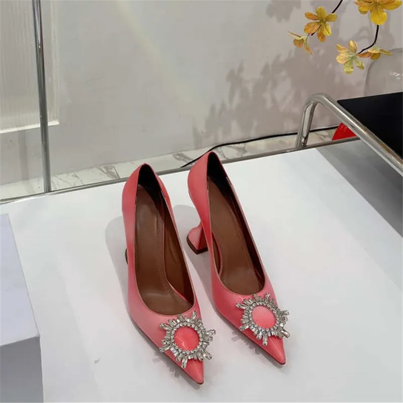 Fancy Fancy High-heeled Shoes For Women Summer Must-have Item Leather Crystal Clasp Chunky Heels Sandals