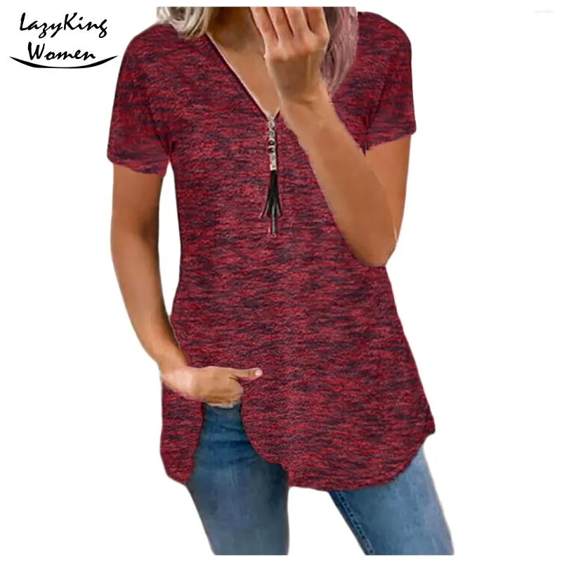 Women's T Shirts Sexy Summer Half Sleeve Lace Shirt Women Casual Zipper V Neck Loose Plus Size Comfortable Sling Elegant Pullover Tops