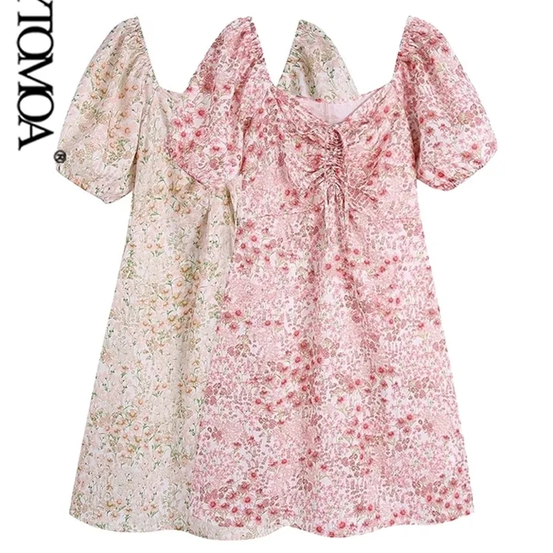 KPYTOMOA女性ファッションと結びついた花柄のミニドレスビンテージ半袖ジッパーの女性ドレスVestidos Mujer 220527