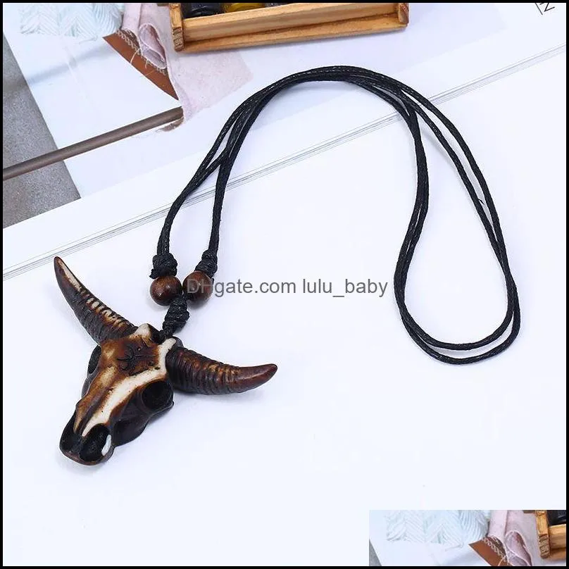 new hot retro resin cow head necklaces ethnic style travel small gift wholesale sweater chain simple animal pendant necklace