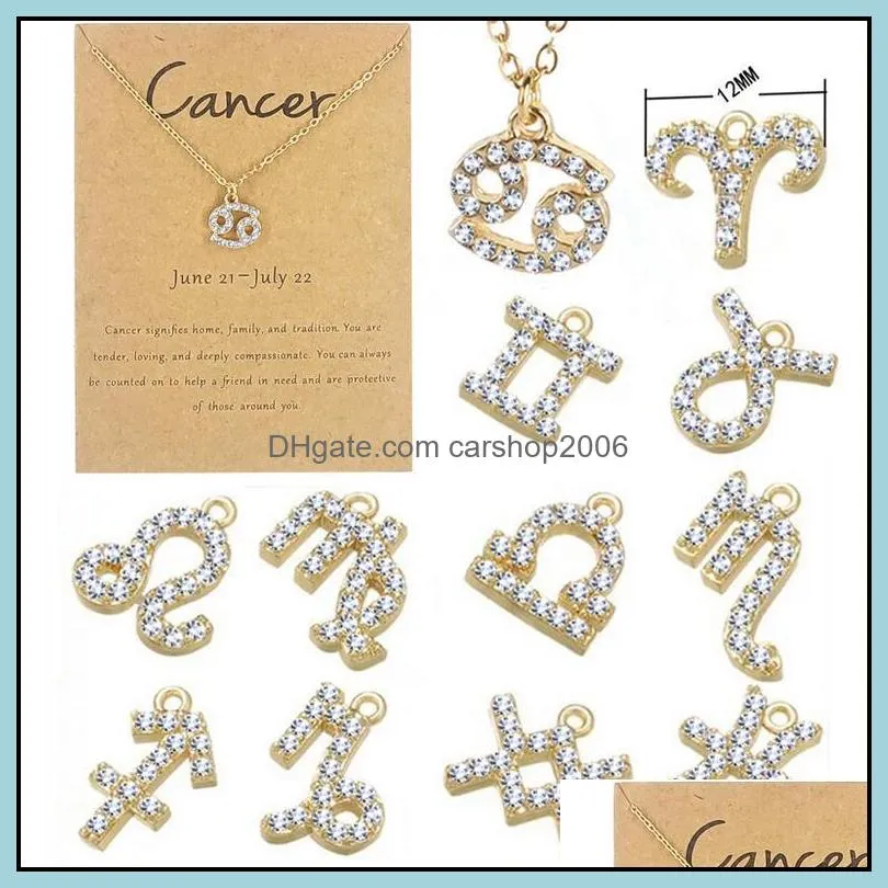 Colliers de pendentif pendentifs bijoux 12 Colliage de constellation de diamant zodiaque avec carte-cadeau pour hommes