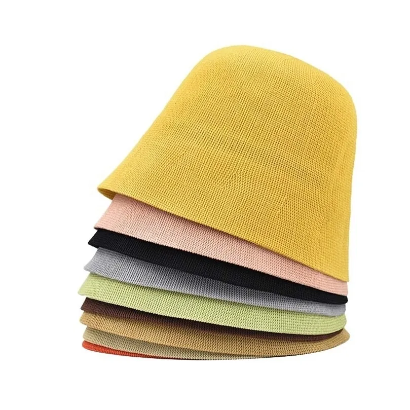 Spring summun Breathable Linen Knitted Bucket Cap For Women Simple Design Fashion Fisherman's basin hat Accessories 220517