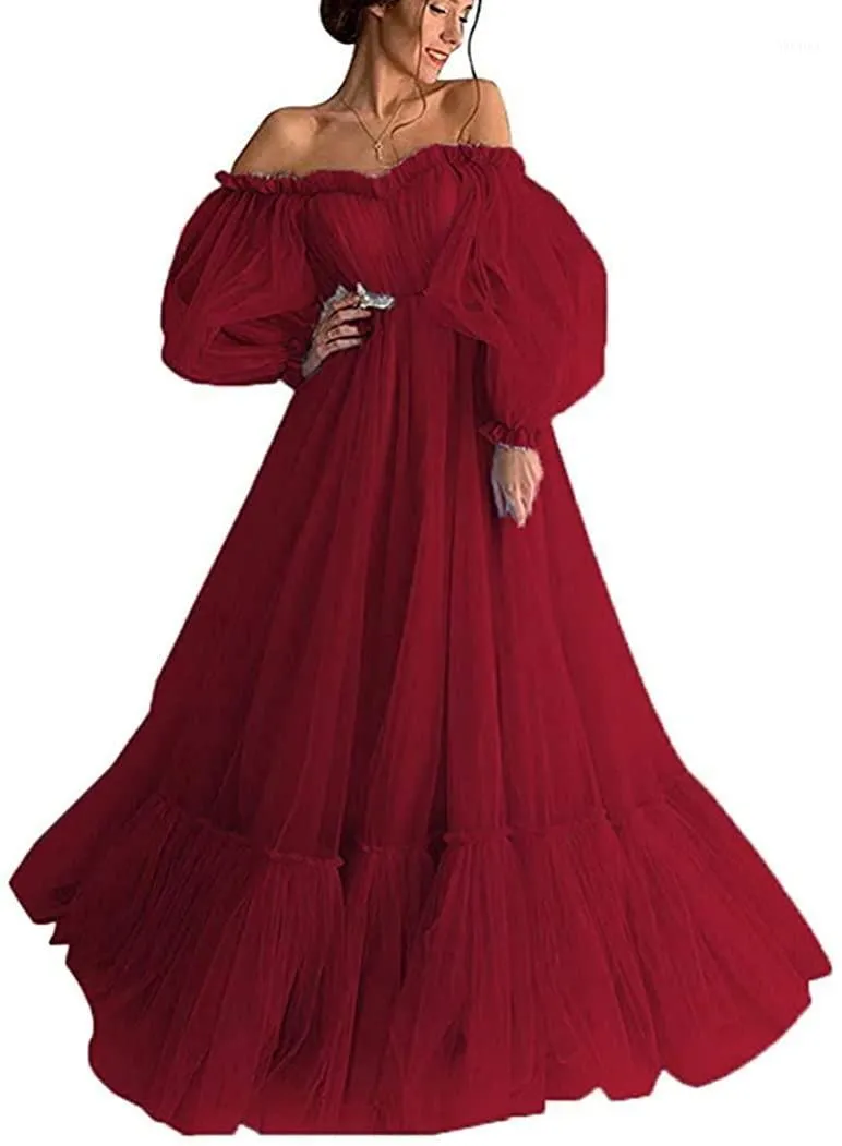 Robes De soirée longue robe De bal à manches bouffantes épaules dénudées une ligne chérie robes De soirée robe De bal De mariage Robe De Festa