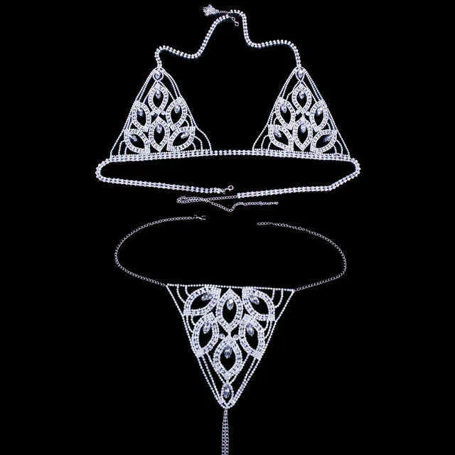 Novel leaf type Rhinestone Bikini Body chain nightclub sexy charming diamond inlaid underwear chest chain women