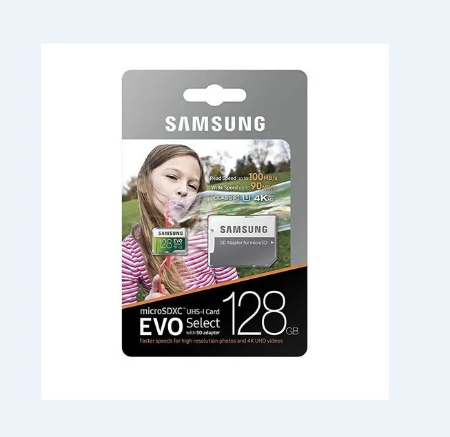 DHL 배송 16G/32GB/64GB/128GB/256GB SAMSUNG EVO 선택 마이크로 SD 카드/스마트 폰 SDXC 스토리지 카드/TF 카드/HD 카메라 메모리 카드 100MB/S