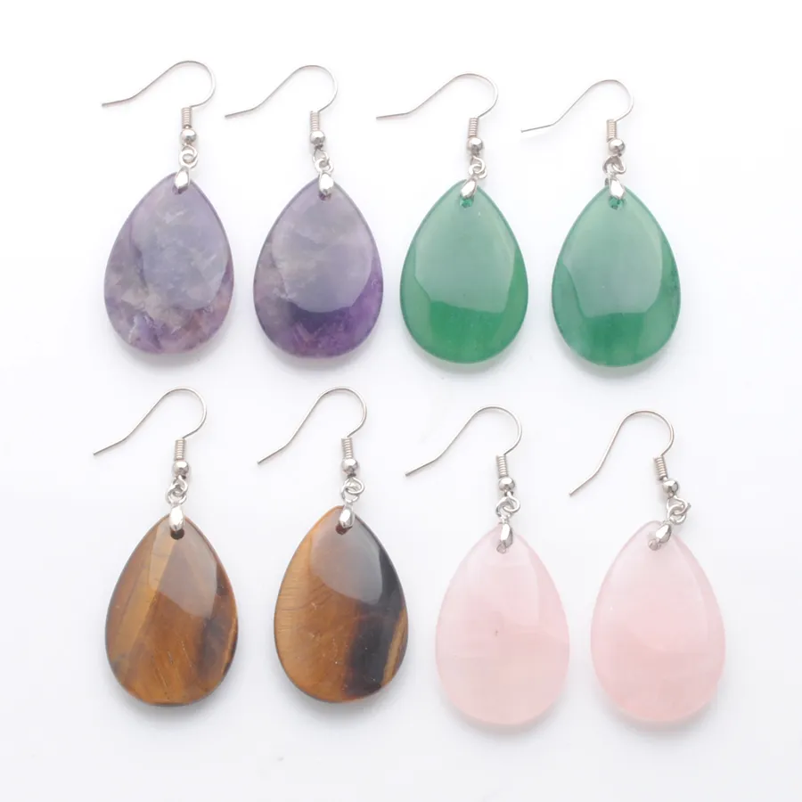 Classic Fashion Dangle Hook Earrings For Women Jewelry Gift Natural Amethyst Tigers Eye Stone Drop Hanging Pairs DBR346