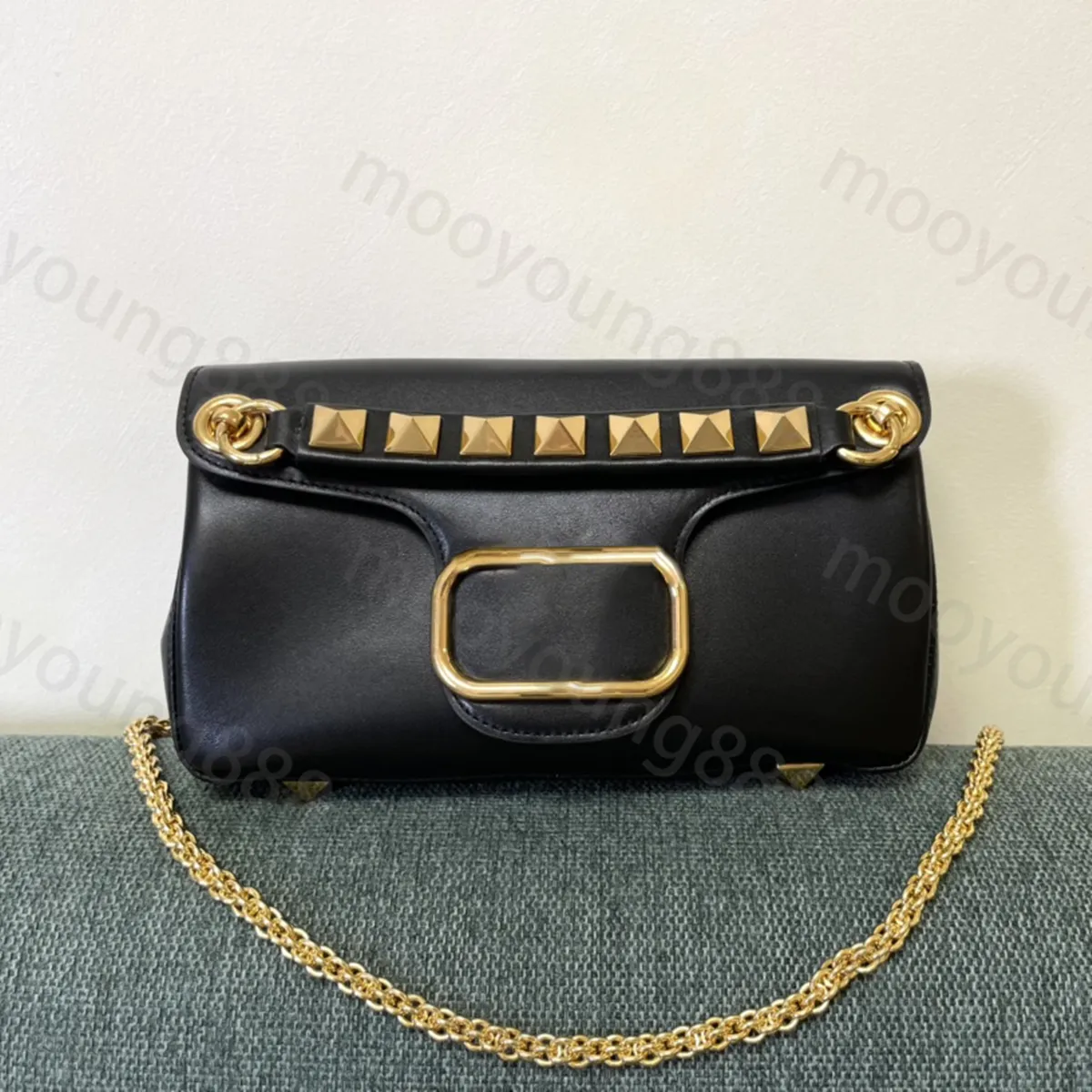 12A Mise à niveau Miroir Qualité Designers Femmes Enveloppe Stud Sacs Petit Véritable Cuir Rabat Bourse Luxurys Sacs À Main Bandoulière Épaule Chaîne En Or Noir Boîte Sac