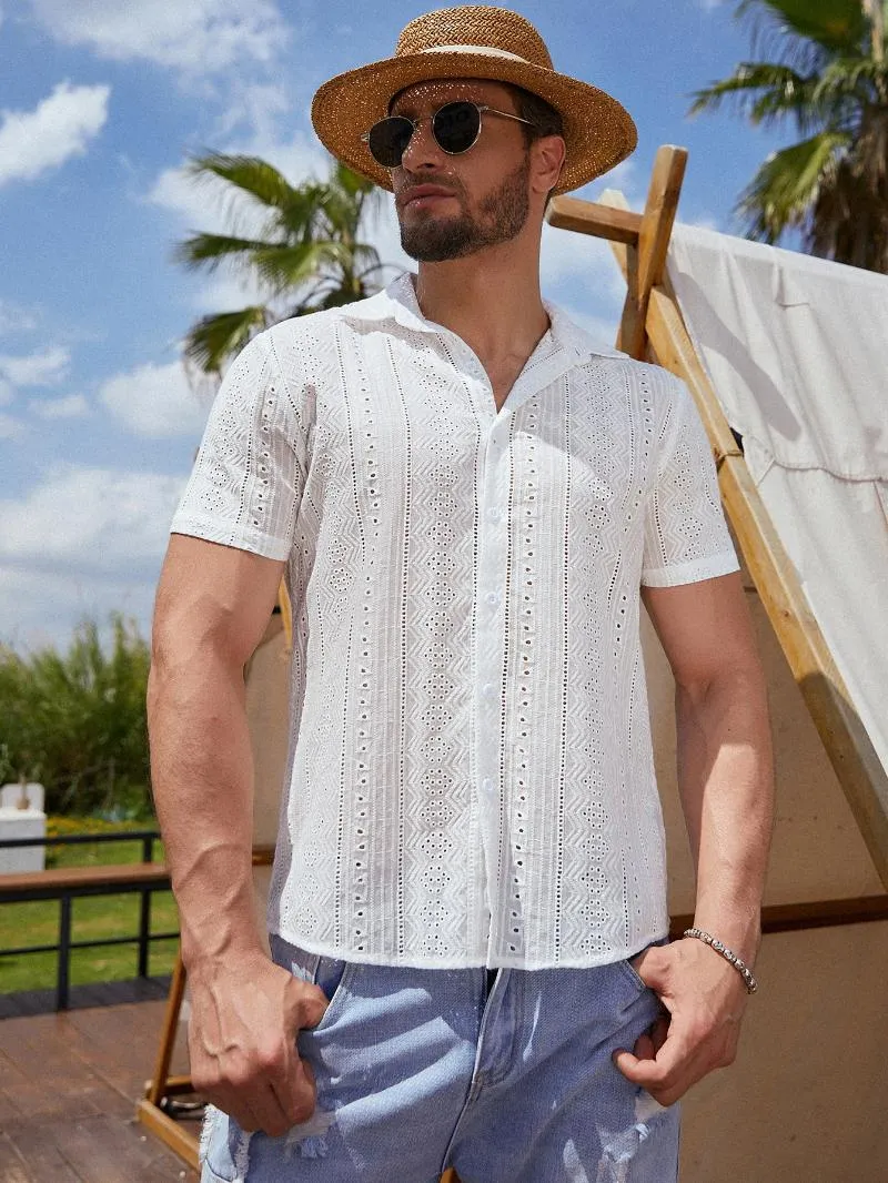 Camicie casual da uomo Scava fuori l'estate Cool Sexy Fashion Style Hawain Mesh See Through Street Shirt