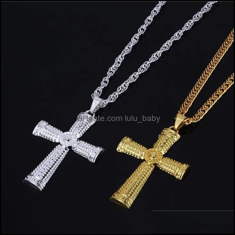 Pendant Necklaces Hip Hop Jewelry Men Necklace Color Gold Sier Tone Crucifix Charm Alloy Cross Be Baby Dhgkr