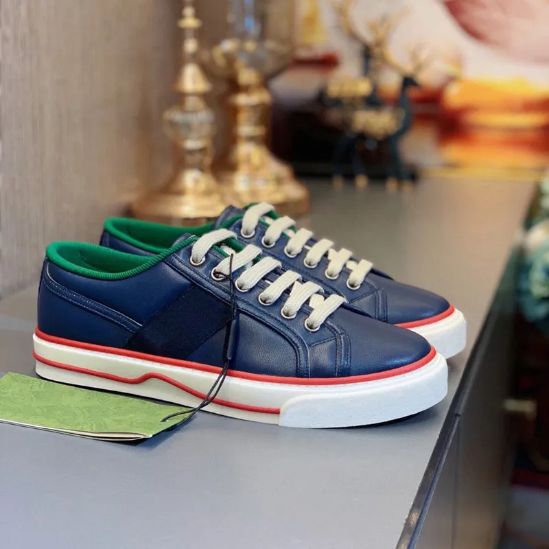 Läder 1977 Tennis Low Tops Sneaker Green and Red Web Shoes For Man Woman Classic White Sneakers Sporty Trainer Black Navy Blue