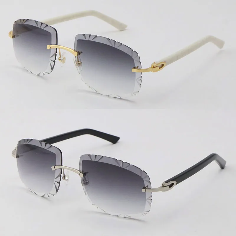 T8200762 Randloze Zwart Wit Plank Zonnebril Vrouwen Bril Hot Unisex Zonnebril rijden Metalen Frame Brillen 18K Goud Bruin Mode Diamant geslepen Lens