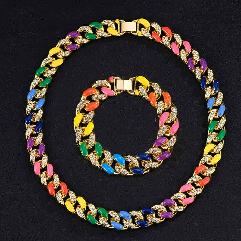 Hip Hop Rapper 16mm Rainbow Color Block Moda Collana da uomo Girocollo Miami Ice Crystal Full Diamond Collana cubana Gioielli